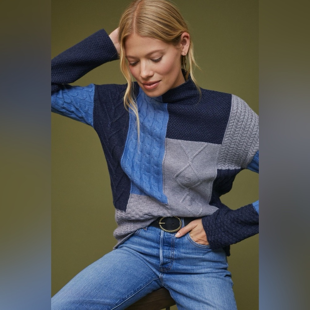 Anthropologie Pieced Mock Neck Sweater